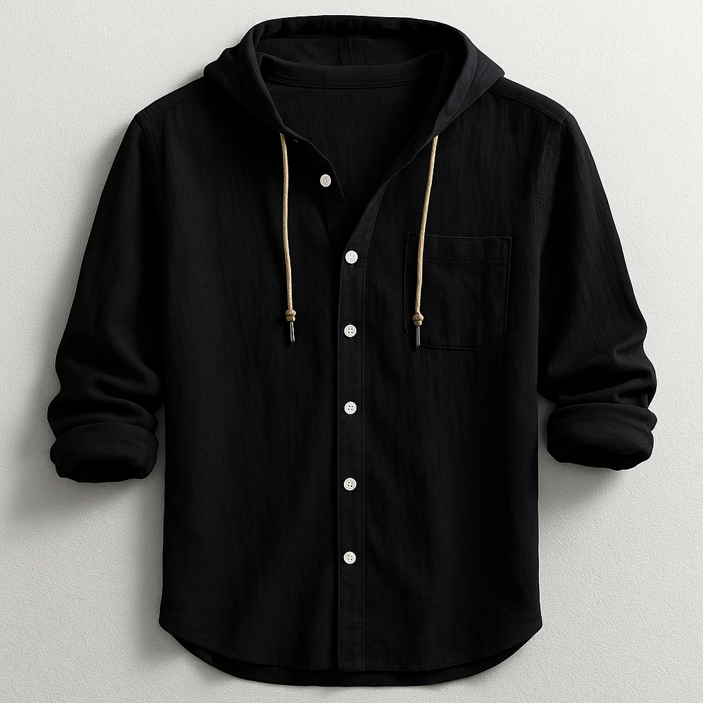 Drawstring Long Sleeve Button-Up
