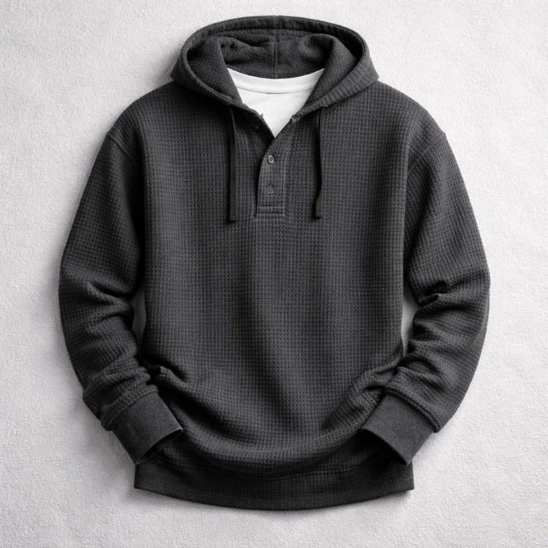 Button Placket Drawstring Pullover