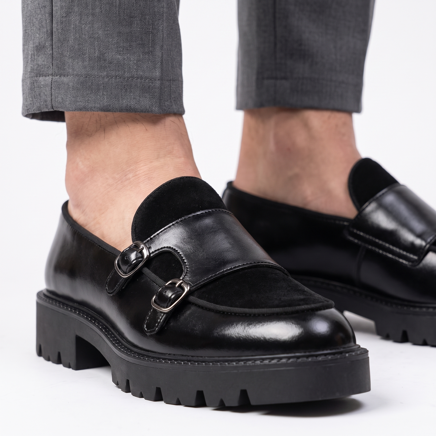 Double-Buckle Leather Loafers