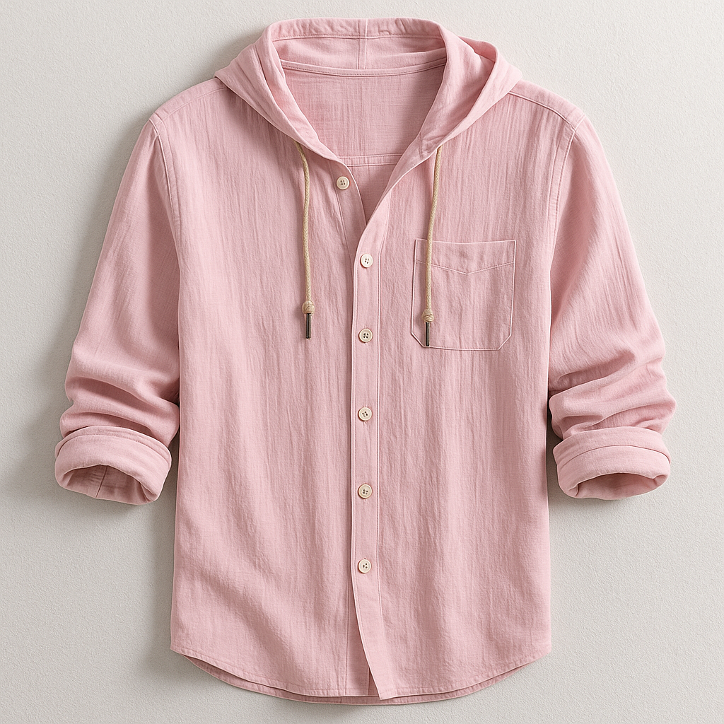 Drawstring Long Sleeve Button-Up