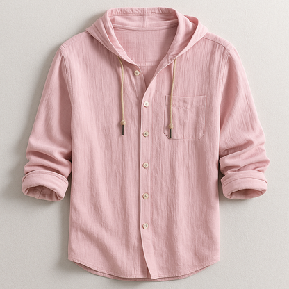 Drawstring Long Sleeve Button-Up