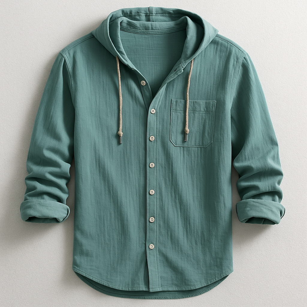 Drawstring Long Sleeve Button-Up