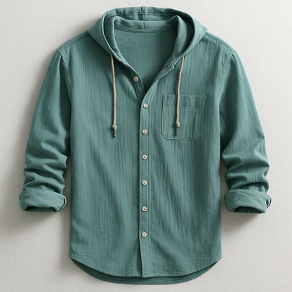 Drawstring Long Sleeve Button-Up