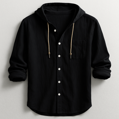 Drawstring Long Sleeve Button-Up