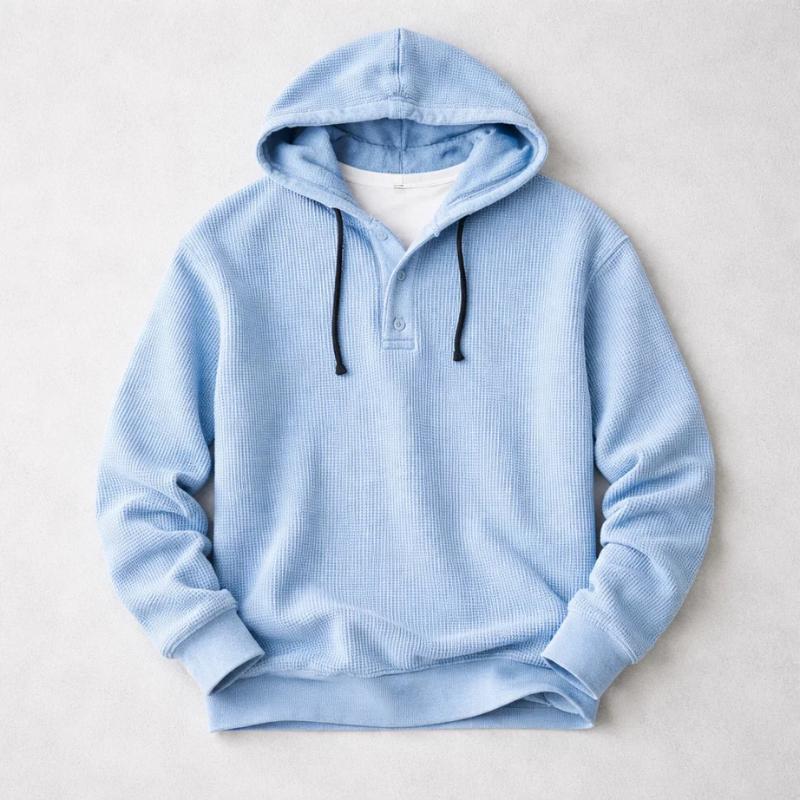 Button Placket Drawstring Pullover