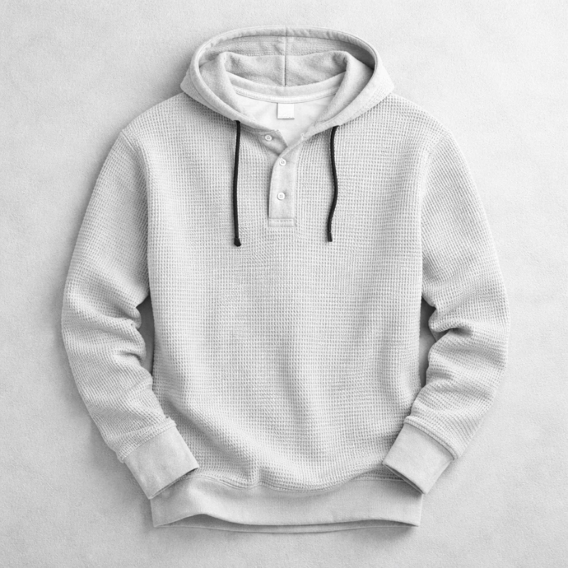 Button Placket Drawstring Pullover
