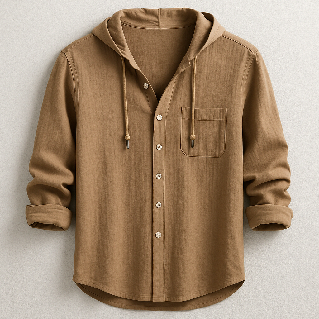 Drawstring Long Sleeve Button-Up