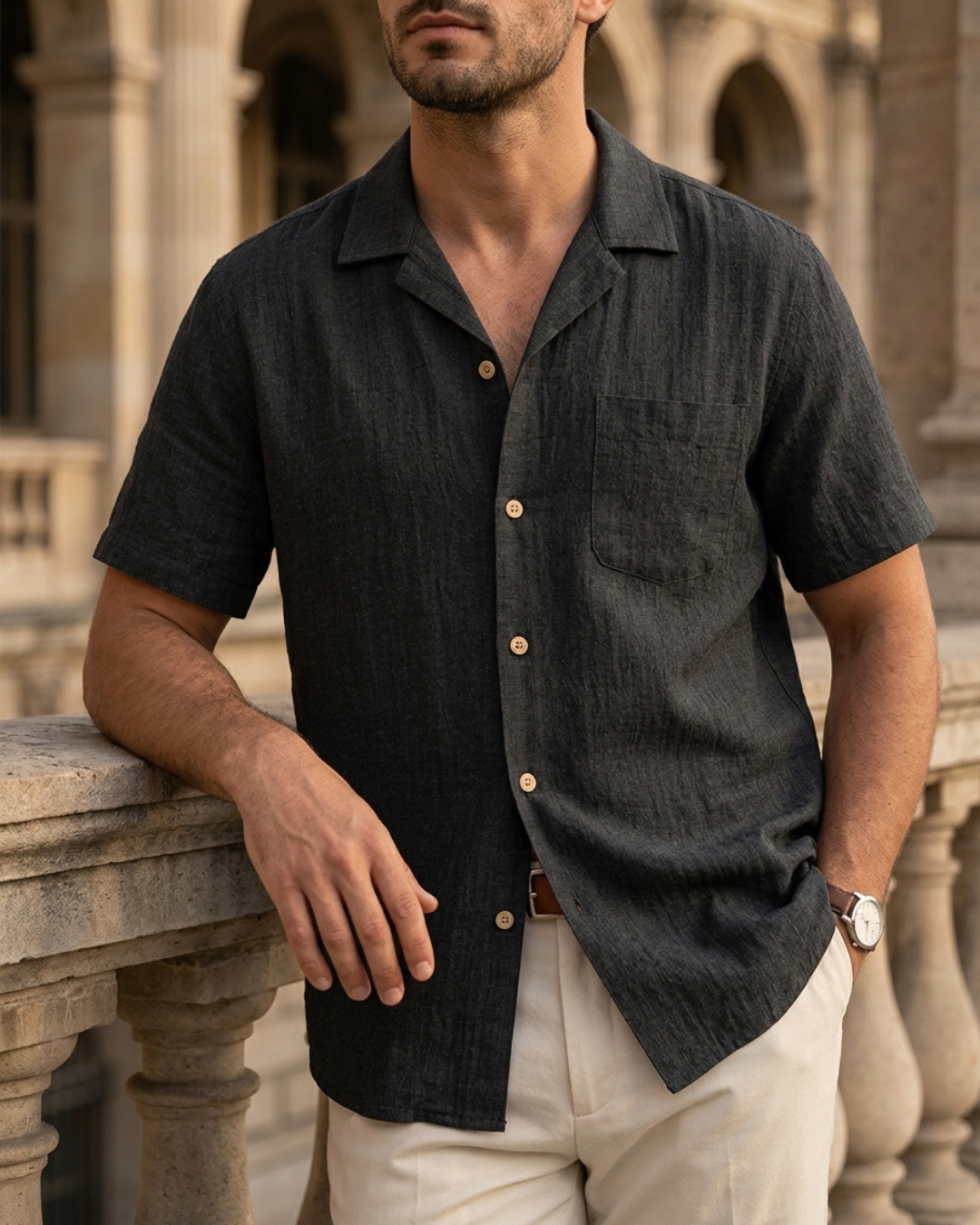 Linen Camp Collar Shirt
