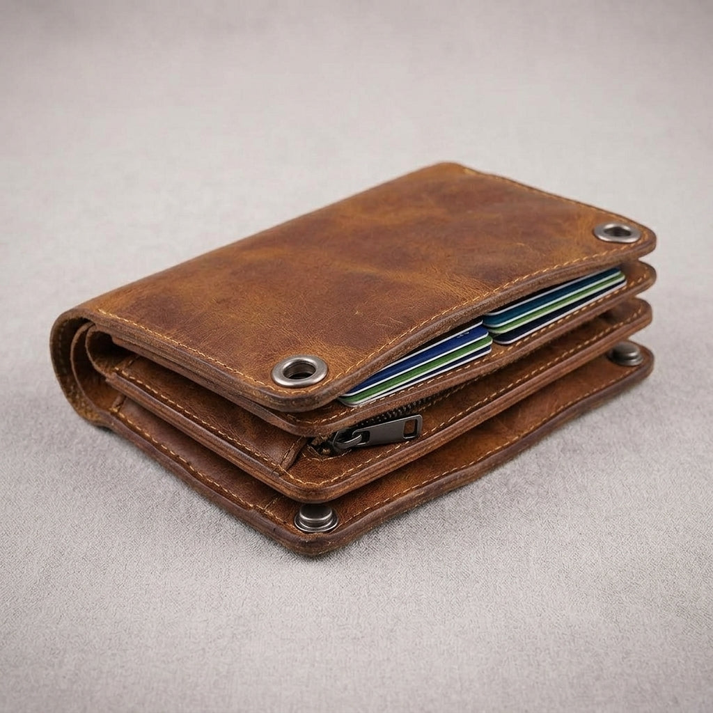 Wrinkle Leather Bifold Wallet