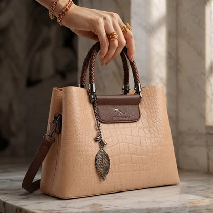 Diagonal Leather Shoulder Tote