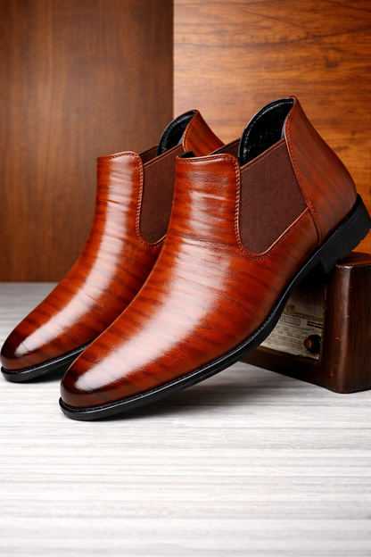 Pointed Toe Leather Ankle Boots