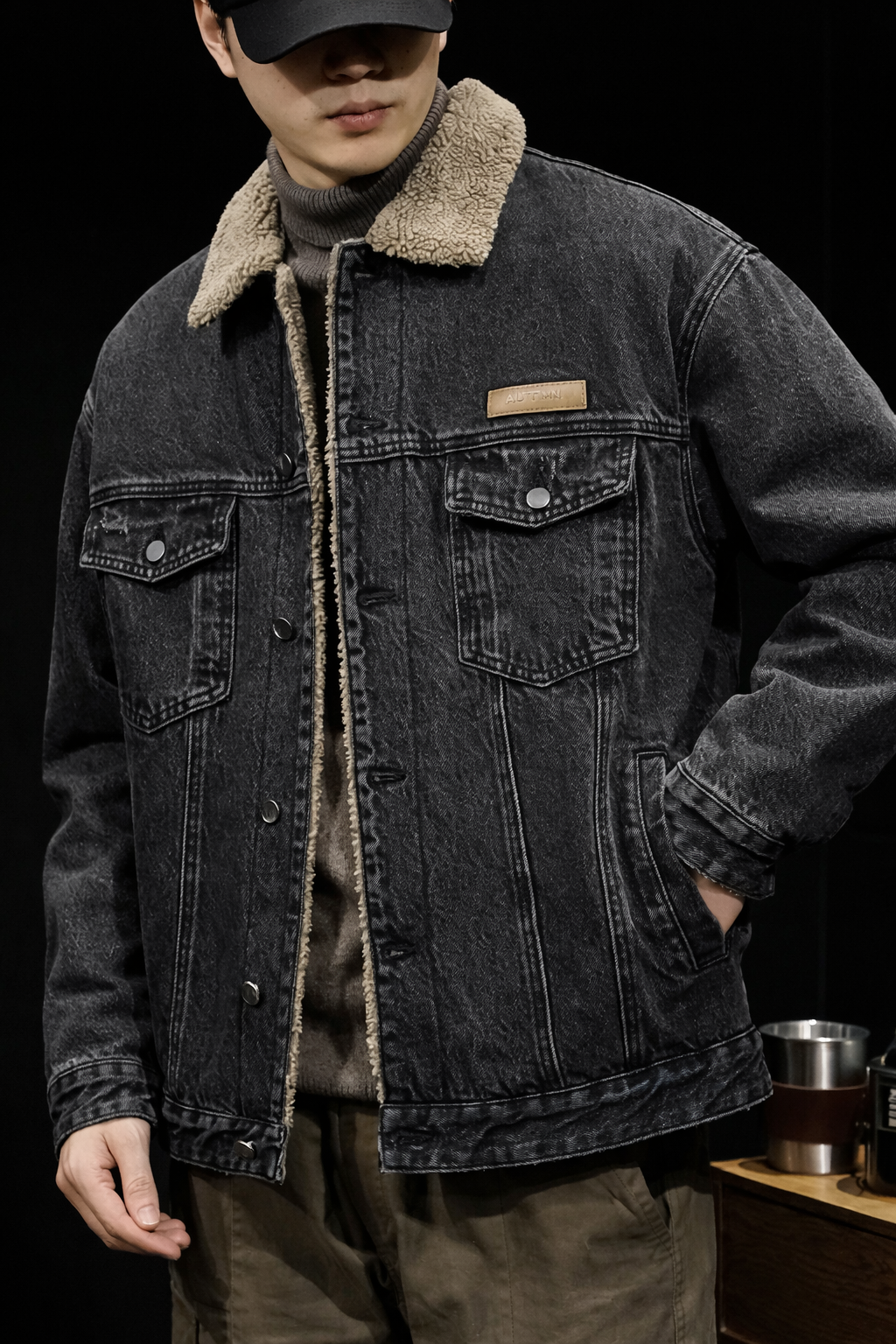 Jacket with Lamb Velvet Collar