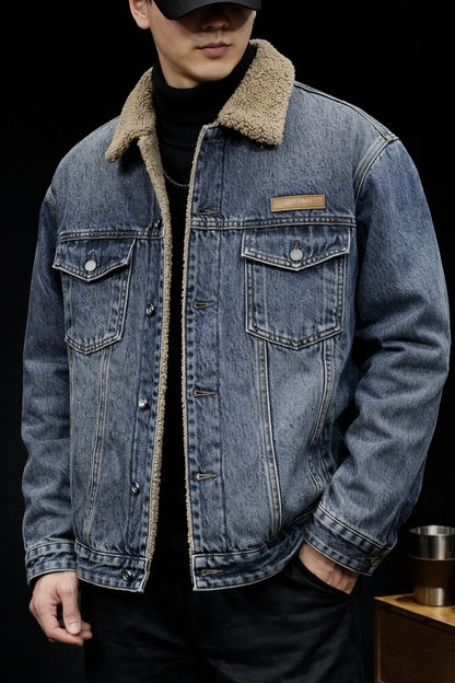 Jacket with Lamb Velvet Collar