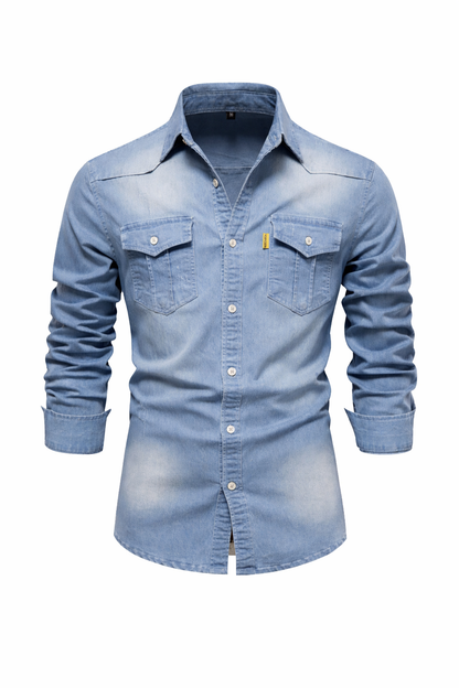 Elastic Cotton Denim Shirt