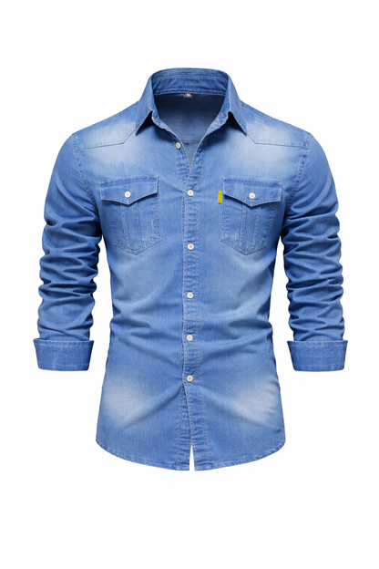 Elastic Cotton Denim Shirt