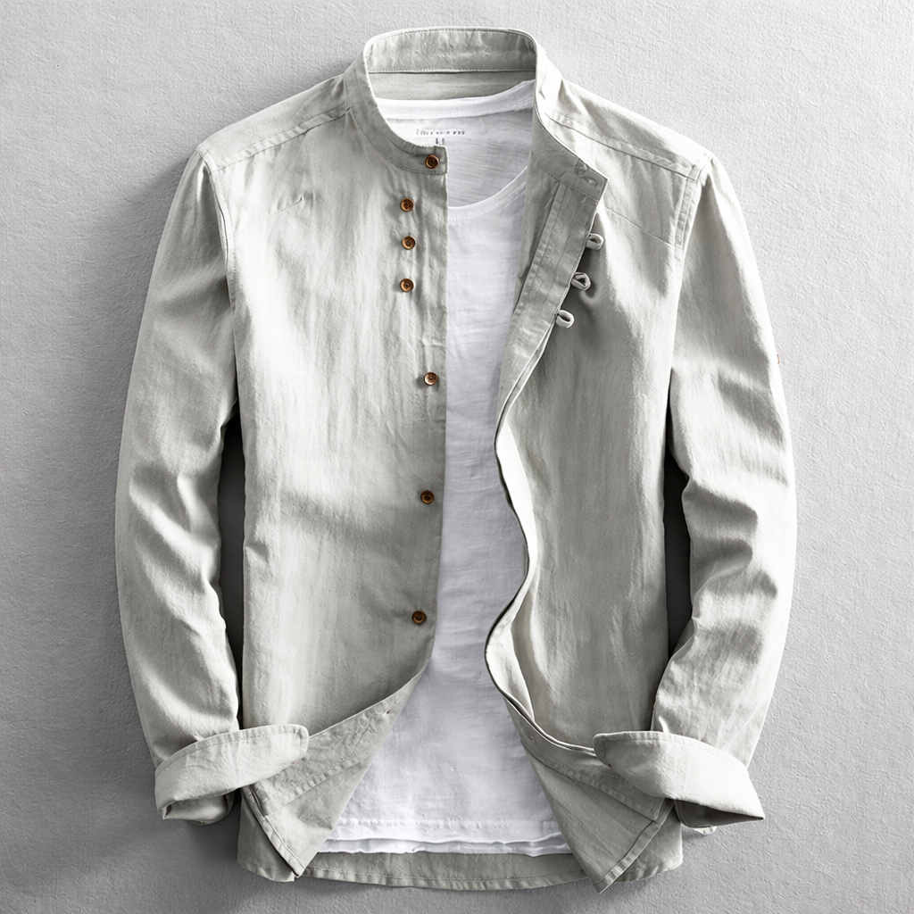 Linen Stand Collar Casual Shirt