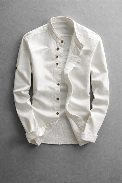 Linen Stand Collar Casual Shirt