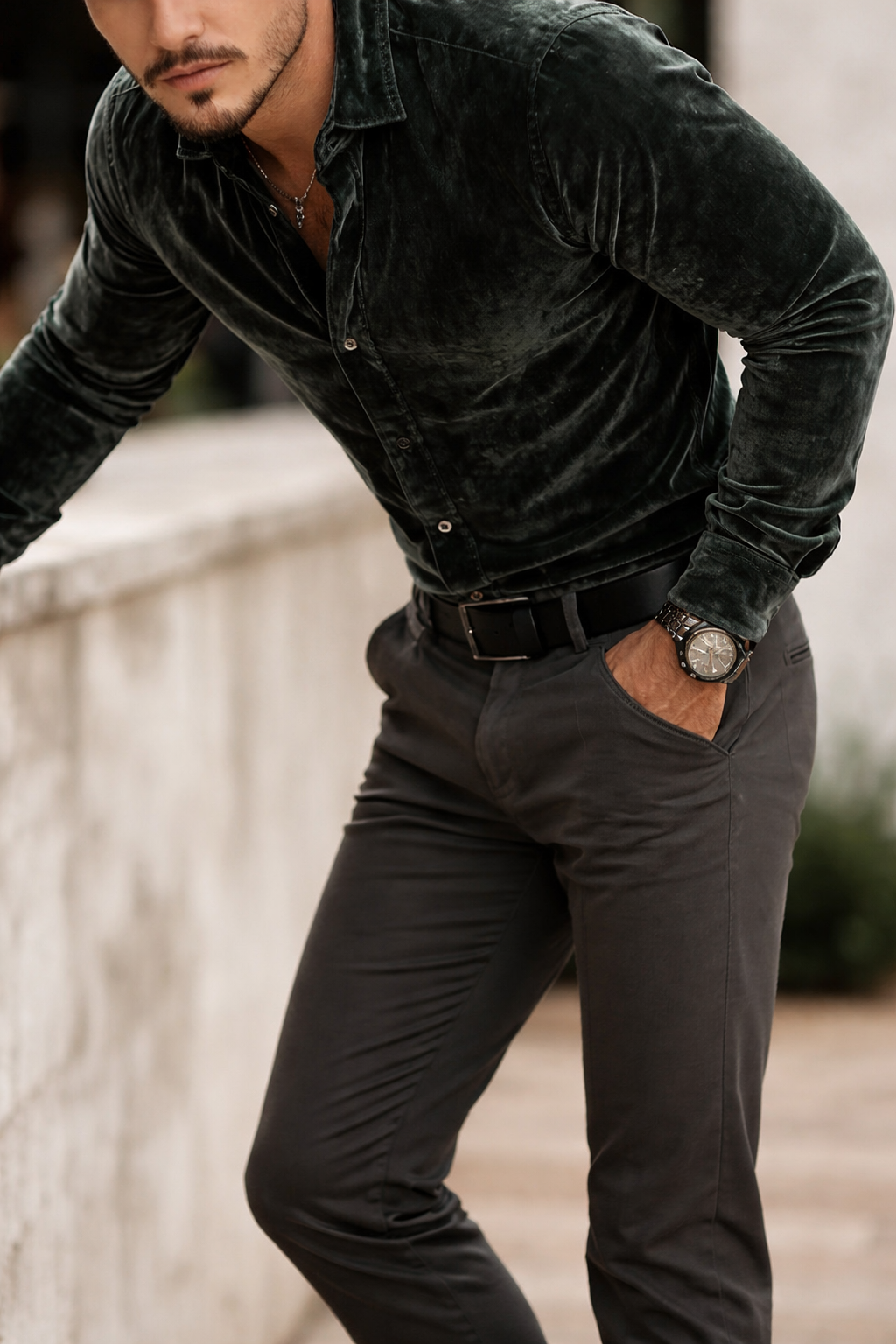 Velvet Button-Up Shirt