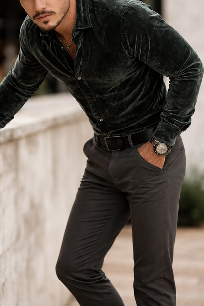 Velvet Button-Up Shirt