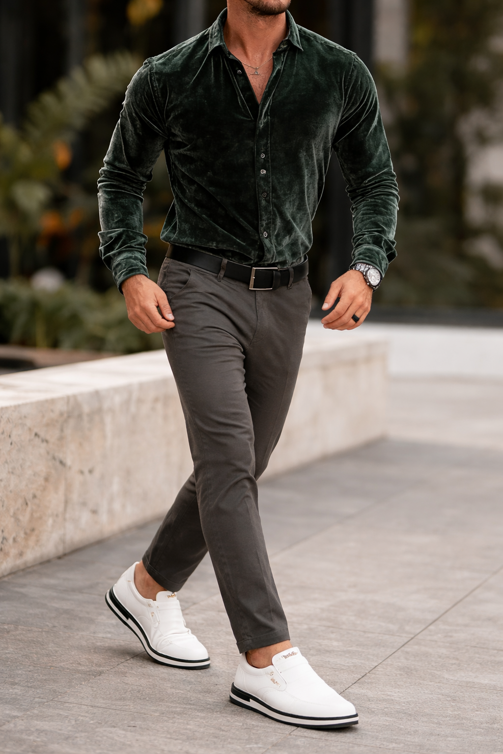 Velvet Button-Up Shirt