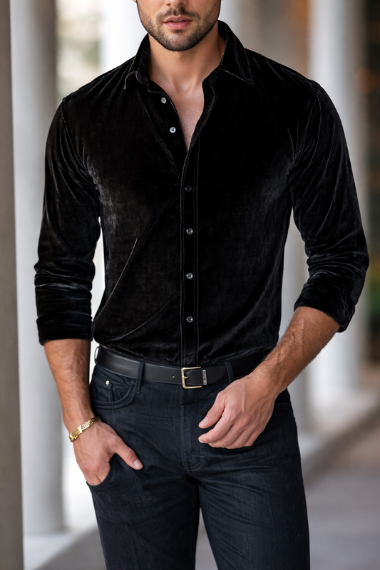 Velvet Button-Up Shirt