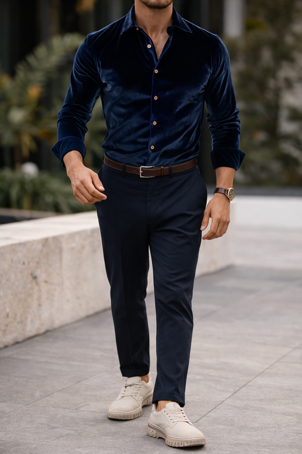 Velvet Button-Up Shirt