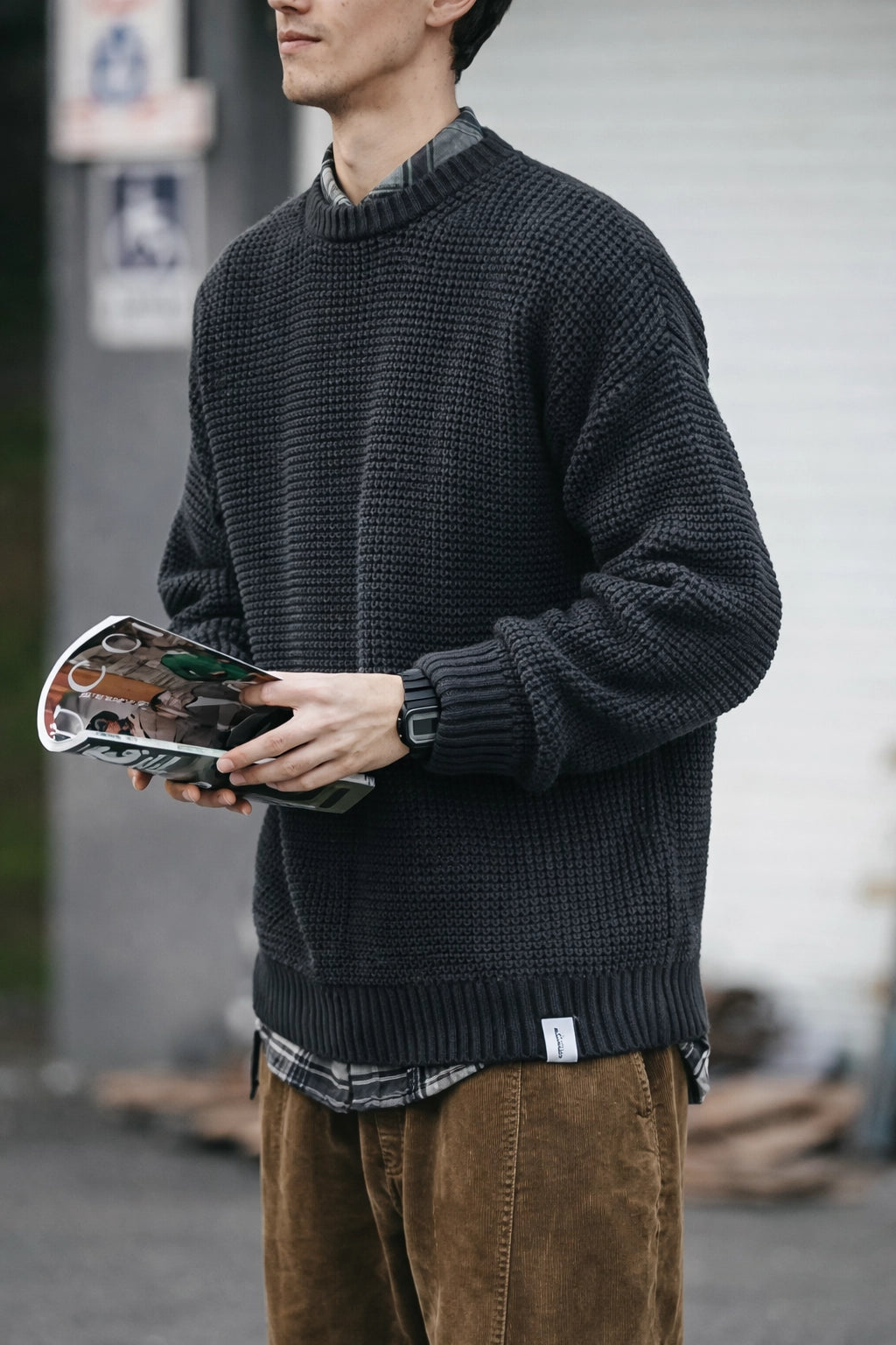 Waffle Knit Crew Sweater