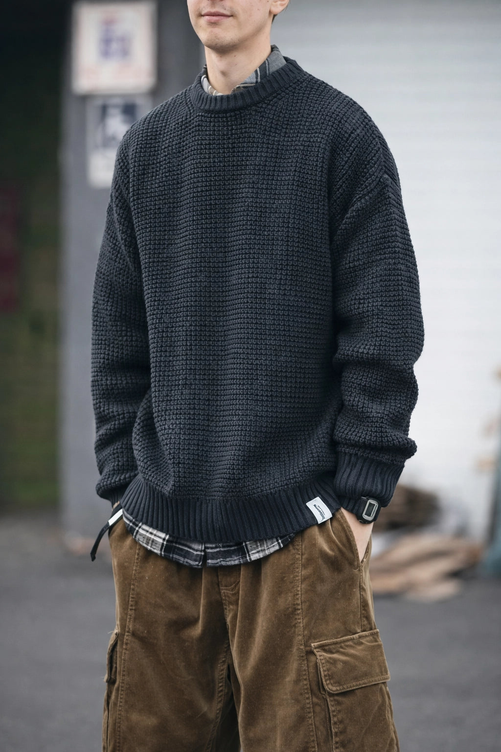Waffle Knit Crew Sweater