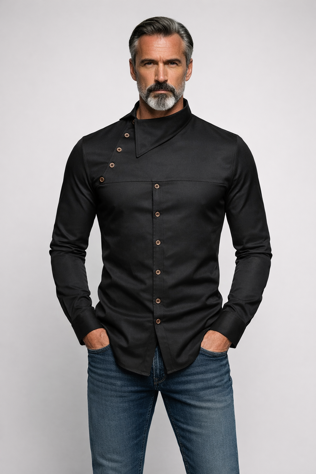 Stand Collar Irregular Button Shirt