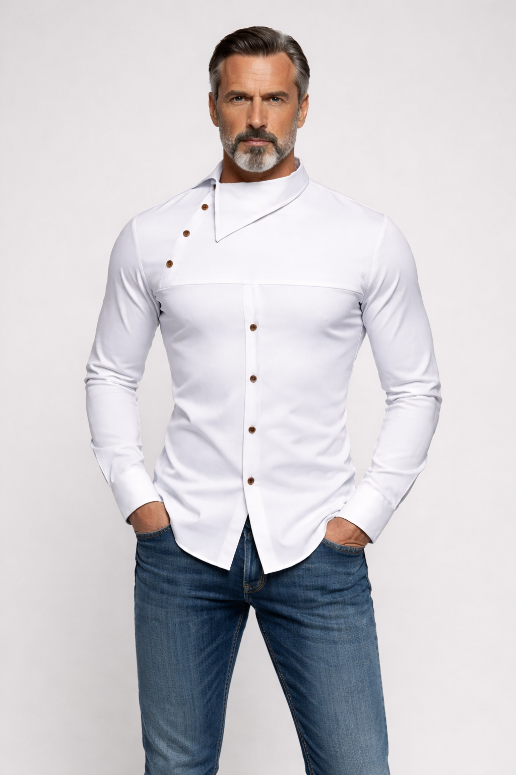 Stand Collar Irregular Button Shirt