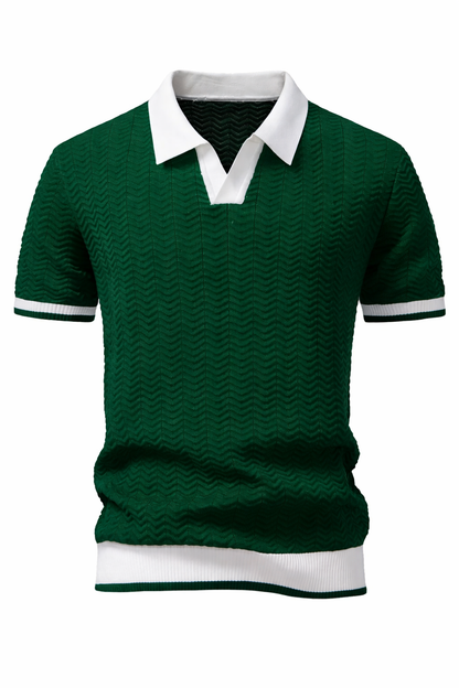 Patchwork Knitted Polo Shirt