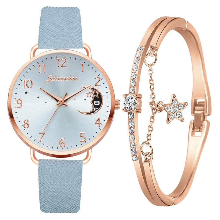Moon dial watch and bracelet set