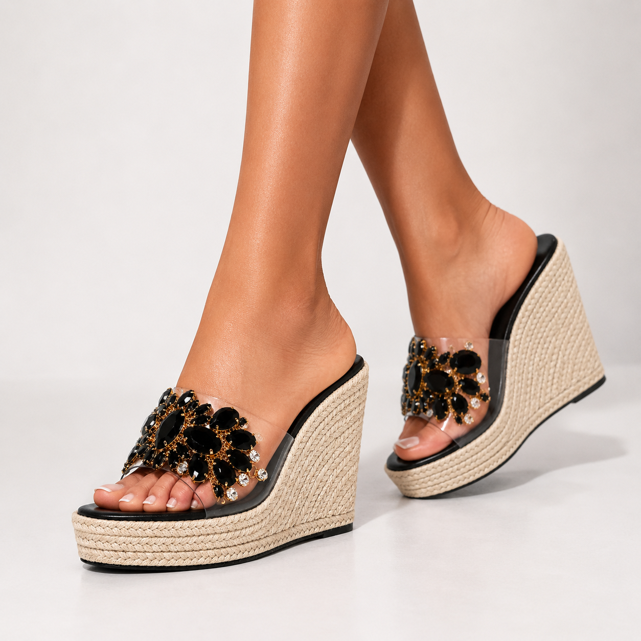 Rhinestone High Heel Slides