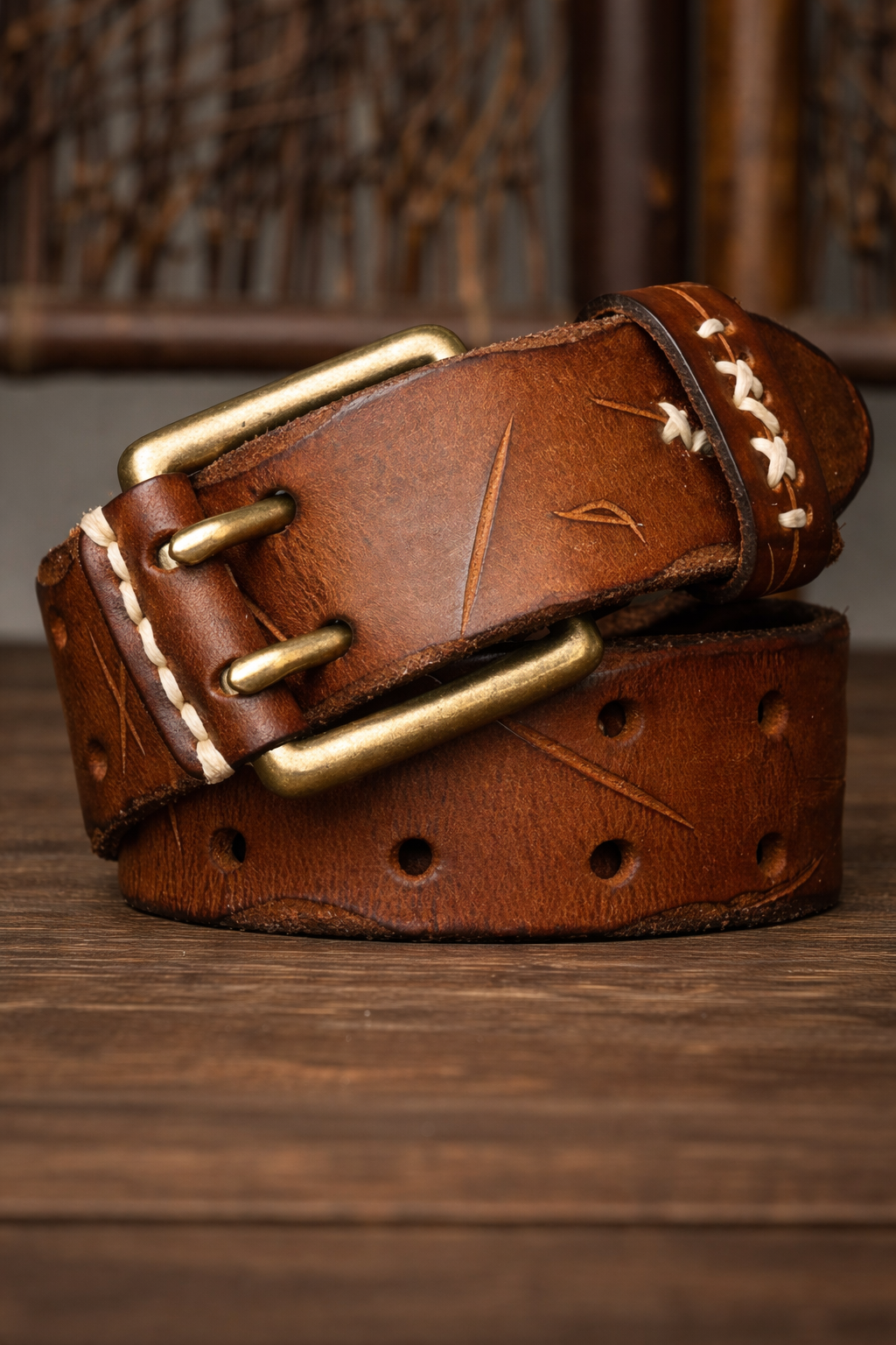 Double Prong Genuine Leather