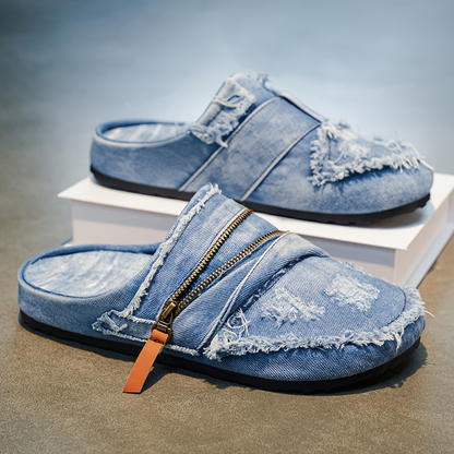 Distressed Denim Mules