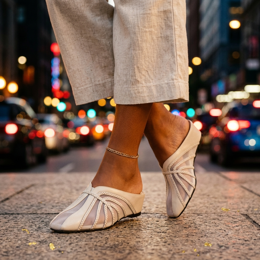 Square Toe Mesh Mules