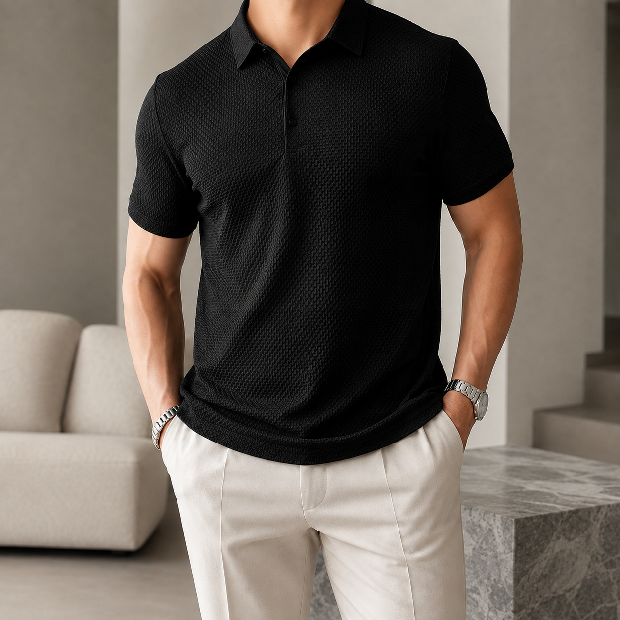 Textured Knit Polo Shirt
