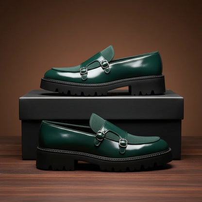 Double-Buckle Leather Loafers