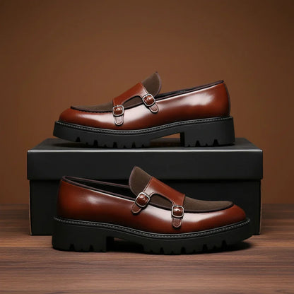 Double-Buckle Leather Loafers