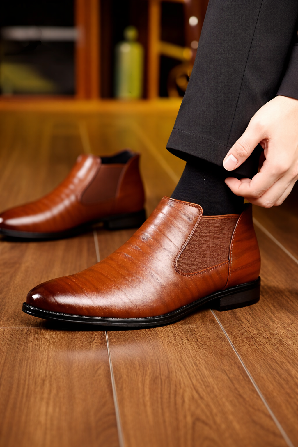 Pointed Toe Leather Ankle Boots