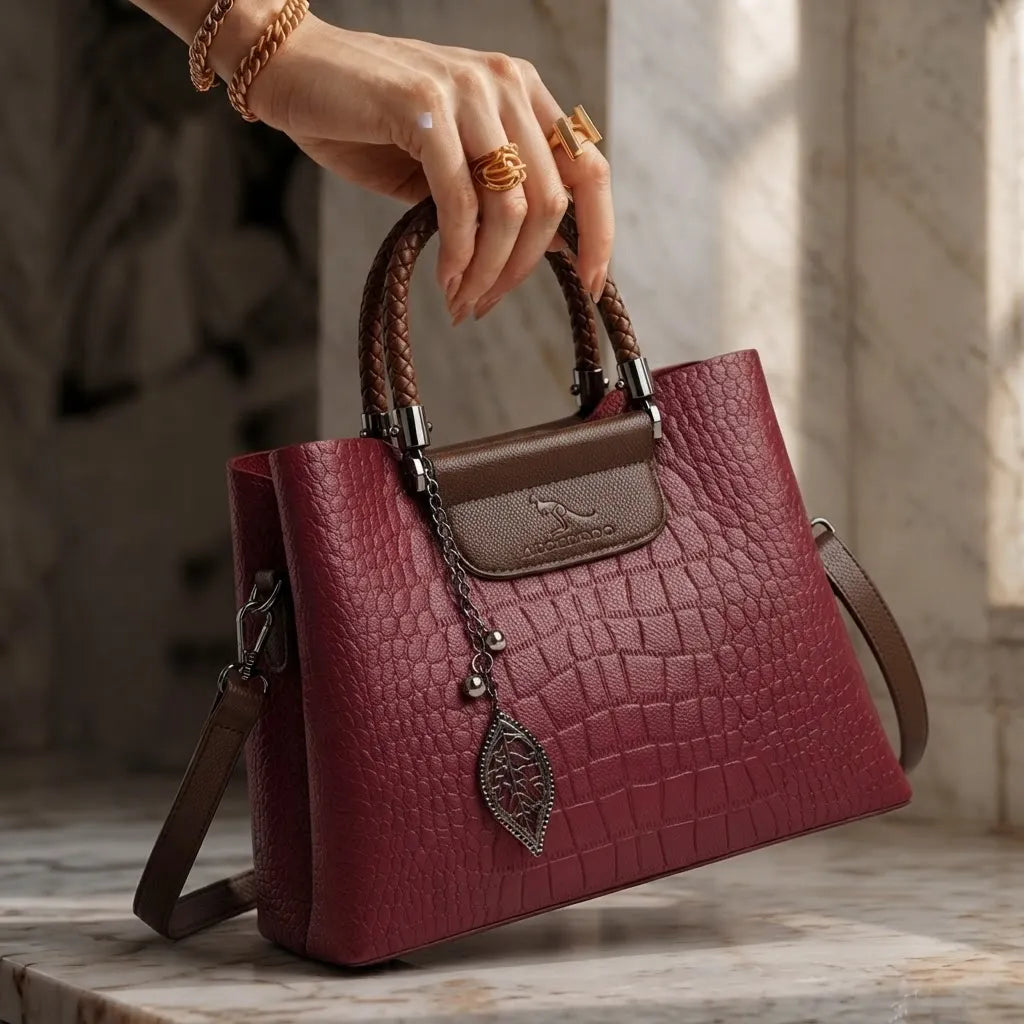 Diagonal Leather Shoulder Tote