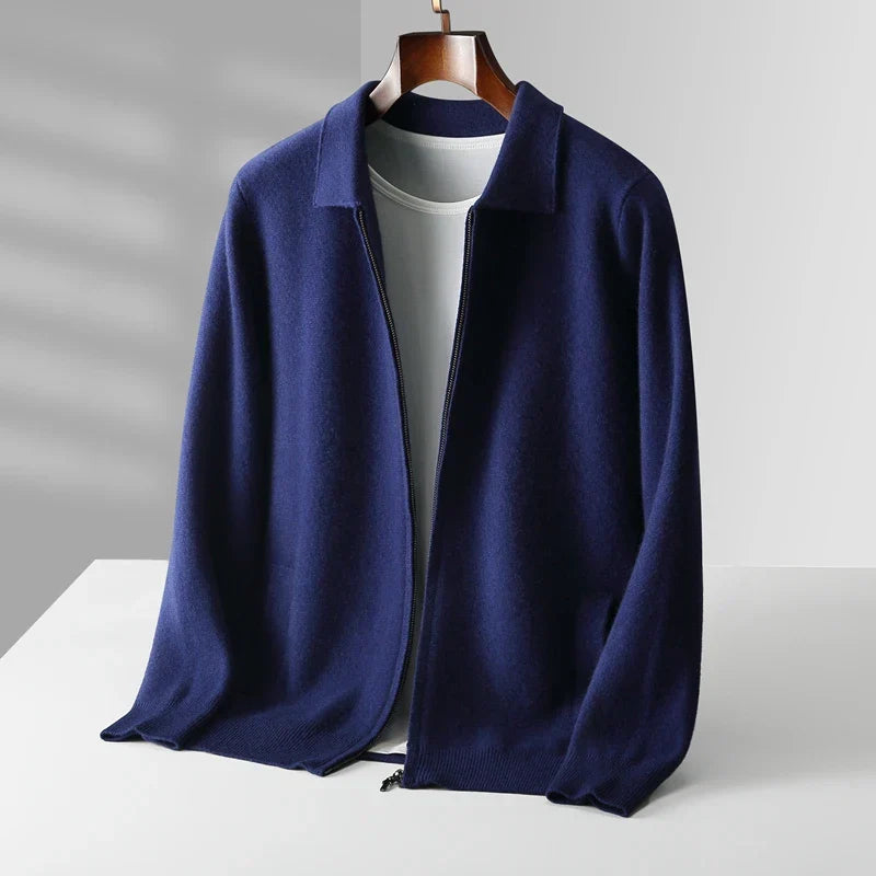 Zippered Lapel Knit Sweater