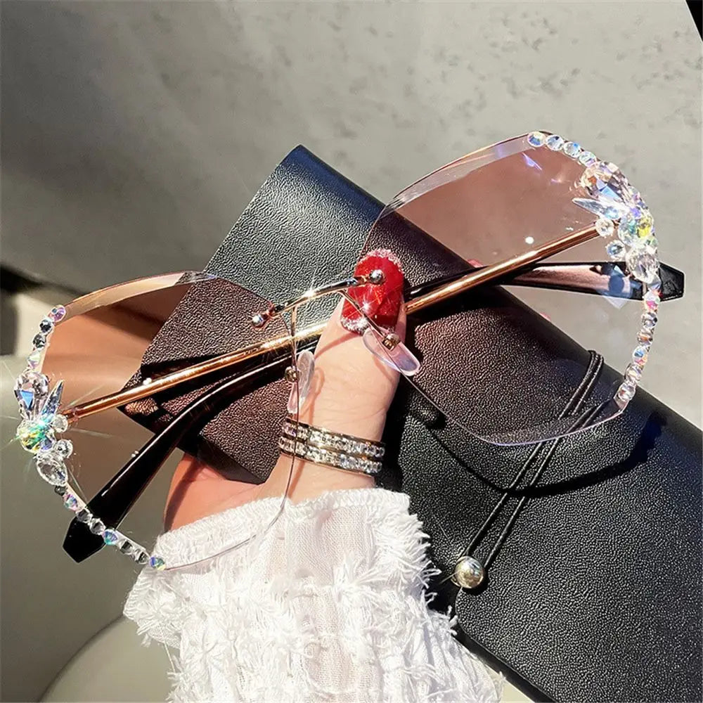Borderless Rhinestone Metal Sunglasses