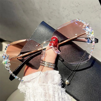 Borderless Rhinestone Metal Sunglasses