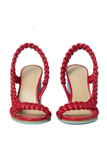 Woven Square Heel Sandals