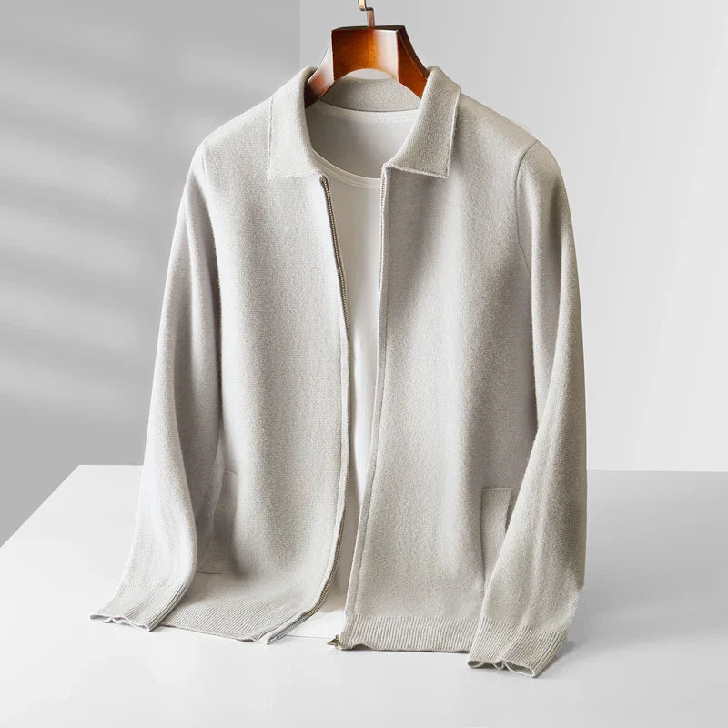 Zippered Lapel Knit Sweater