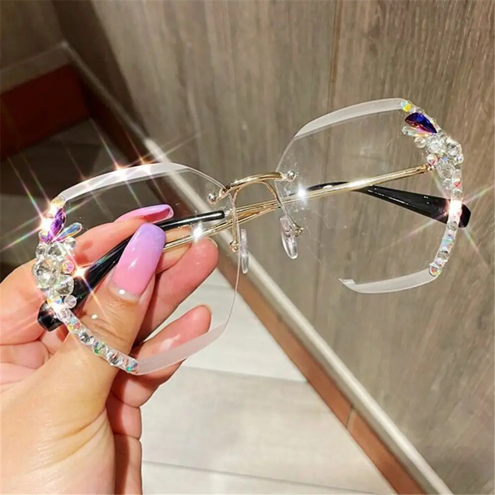 Borderless Rhinestone Metal Sunglasses