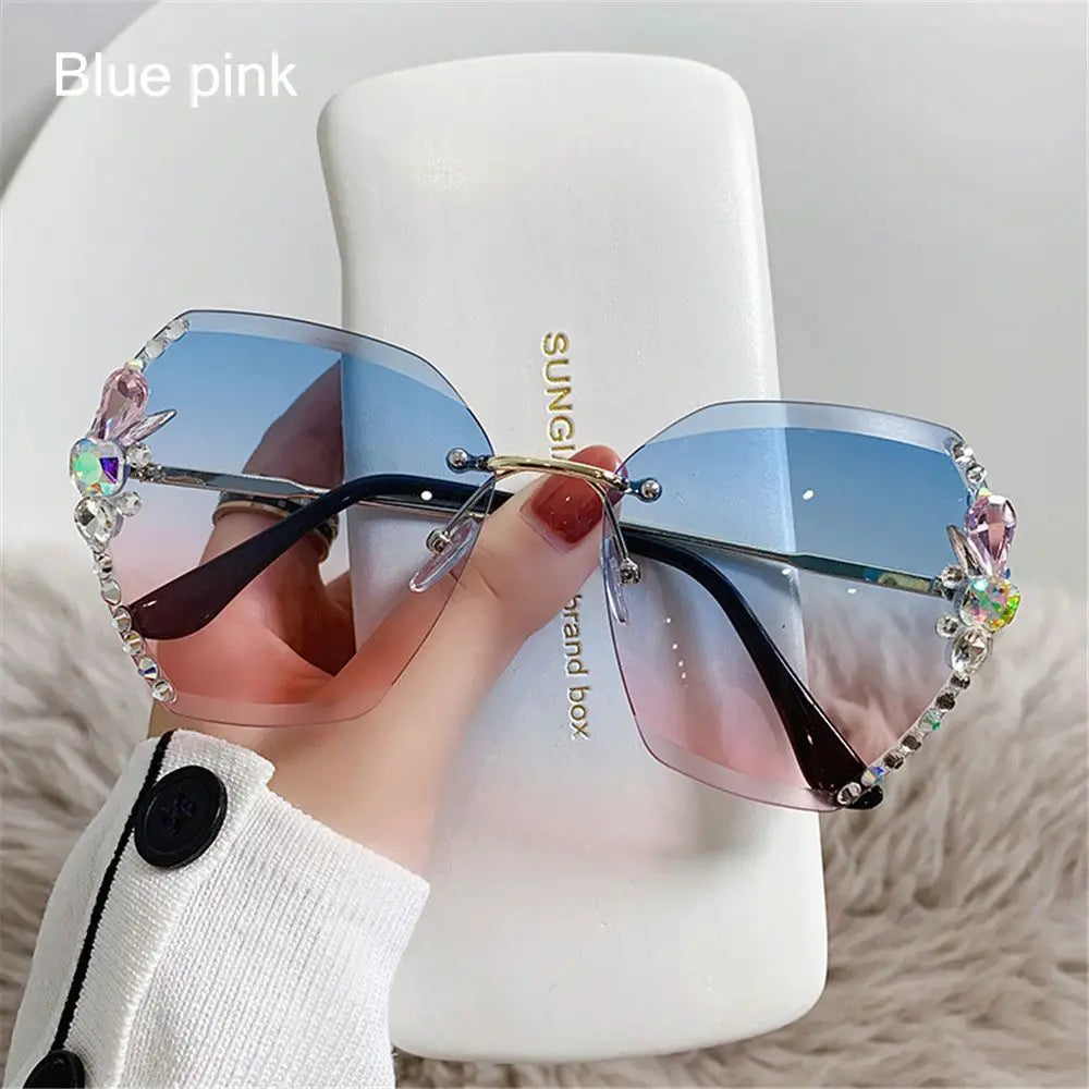 Borderless Rhinestone Metal Sunglasses