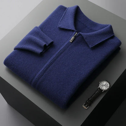 Zippered Lapel Knit Sweater