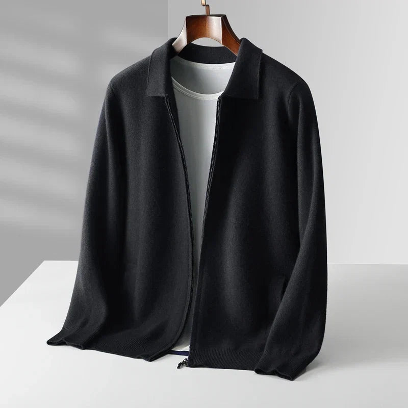 Zippered Lapel Knit Sweater